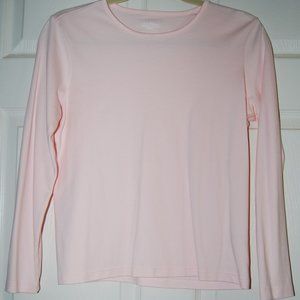 Women's Pale Pink LL Bean L/S Supima Tee Shirt SM Pet